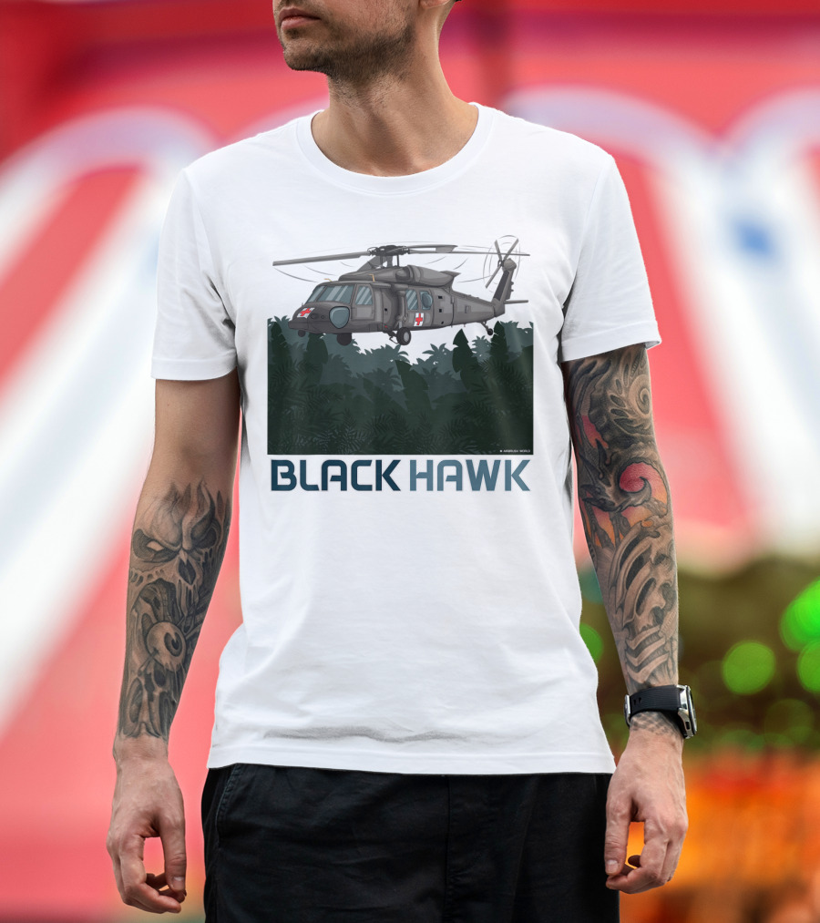 Black Hawk Helicopter Military Jungle Scene T-Shirt