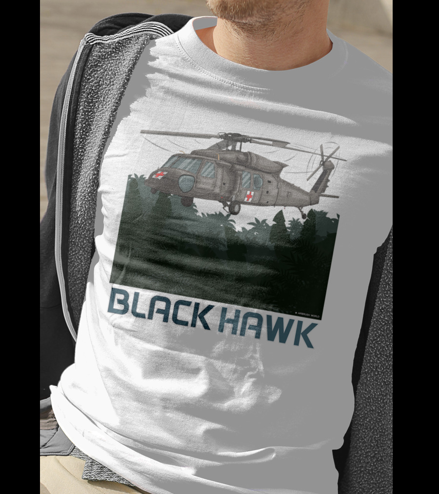 Black Hawk Helicopter Military Jungle Scene T-Shirt