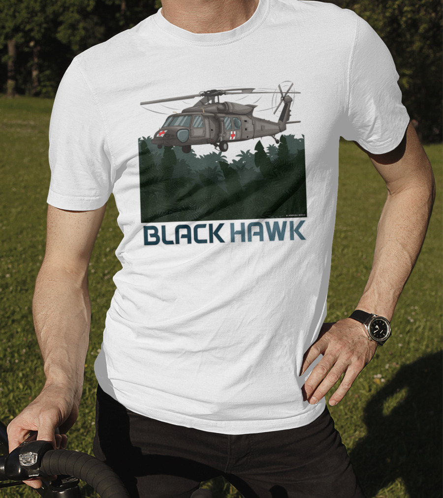 Black Hawk Helicopter Military Jungle Scene T-Shirt
