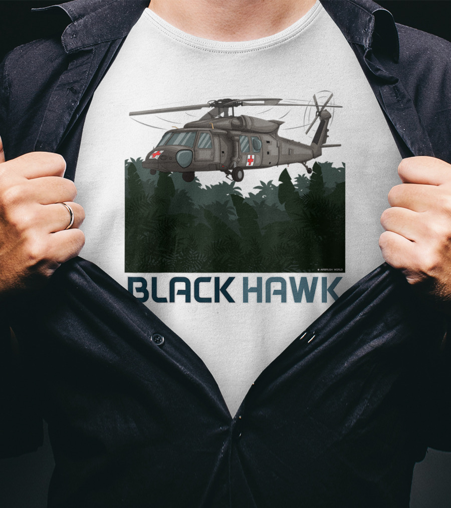 Black Hawk Helicopter Military Jungle Scene T-Shirt