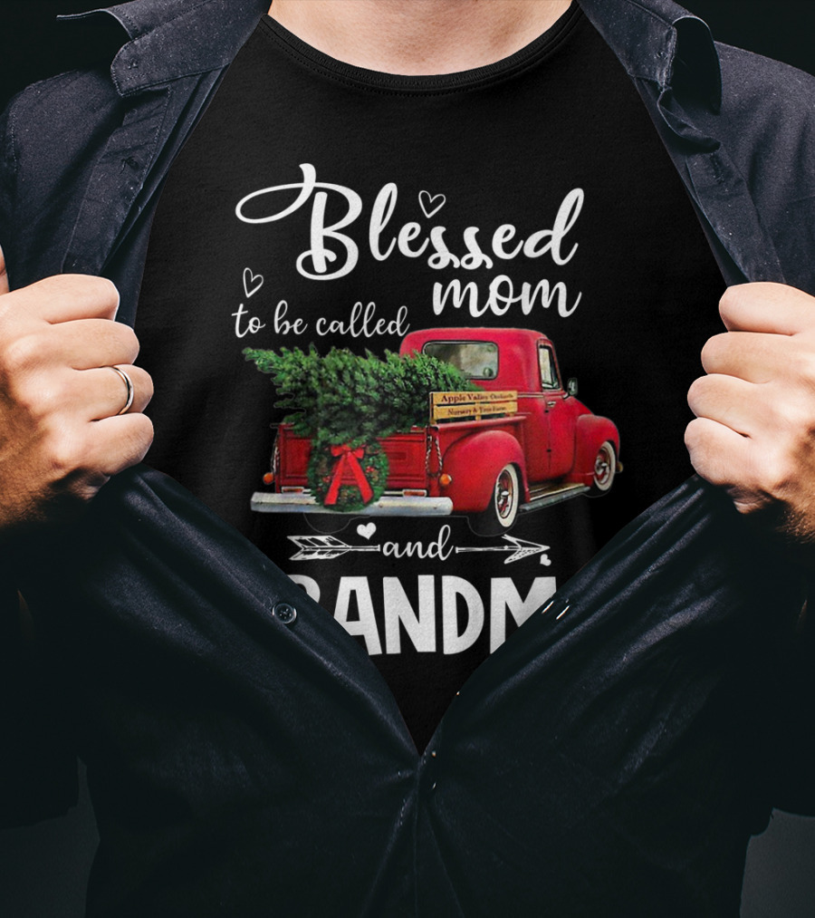Blessed To Be Called Mom And Grandma Red Truck With Christmas Tree T-Shirt