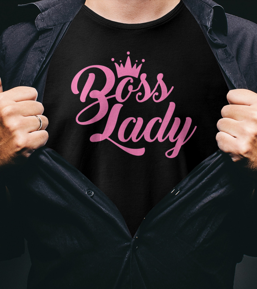 Boss Lady Fashionable Pink Crown Text T-Shirt