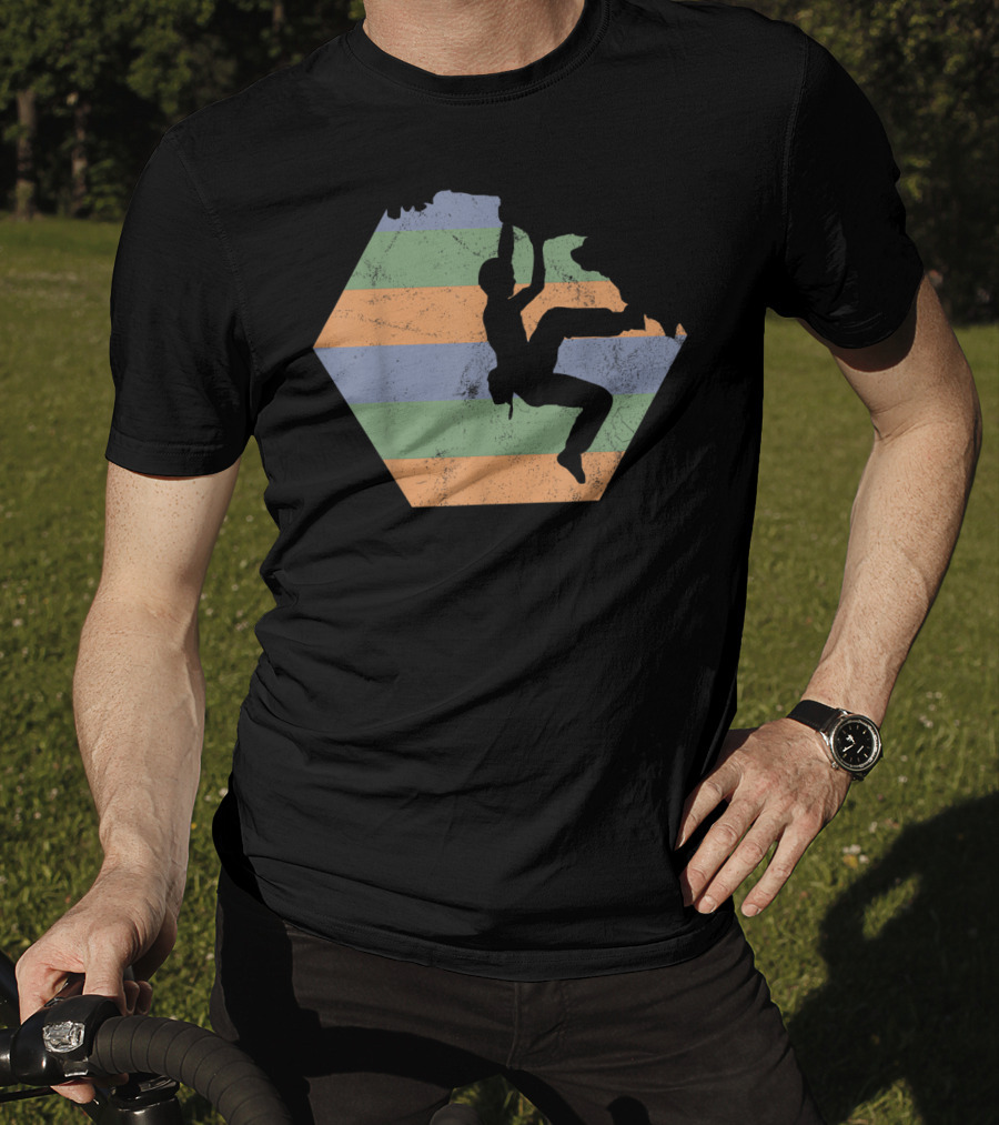 Bouldering Rock Climbing Climber Silhouette With Stripes T-Shirt