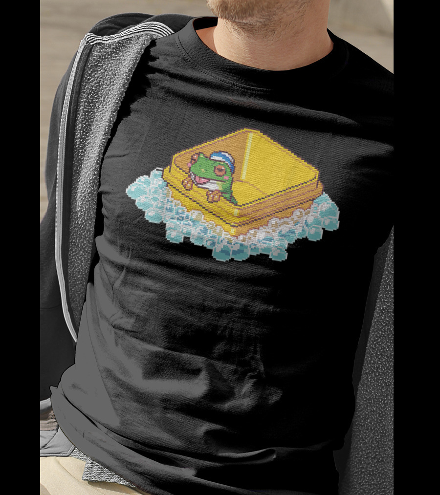 Frog Bath Bubbles Retro Pixel T-Shirt