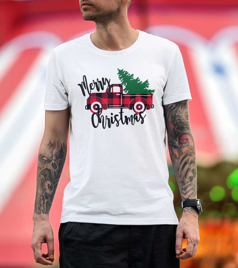 Merry Christmas Buffalo Plaid Red Truck T-Shirt