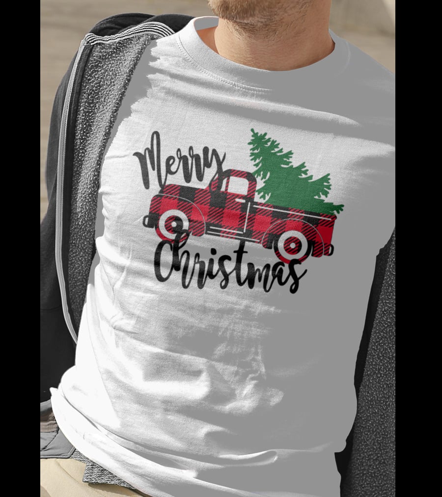 Merry Christmas Buffalo Plaid Red Truck T-Shirt