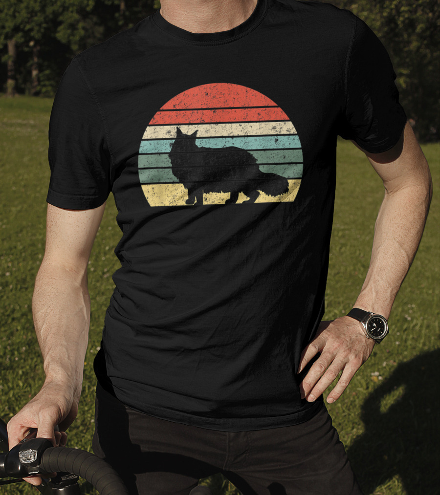 Retro Sunset Silhouette Maine Coon Cat Lover T-Shirt