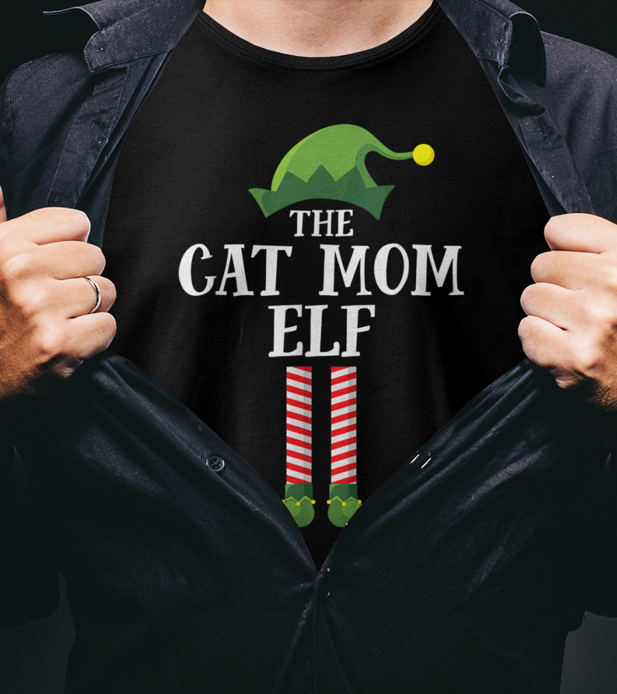 The Cat Mom Elf Matching Family Group Holiday Christmas Hat And Legs T-Shirt