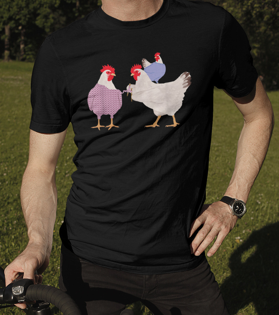 Chicken Knitting Sweaters Trio Whimsical Knitwear Comedy T-Shirt