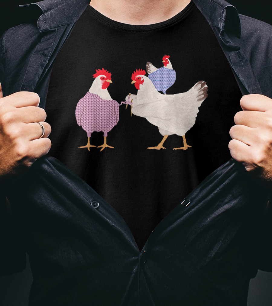 Chicken Knitting Sweaters Trio Whimsical Knitwear Comedy T-Shirt