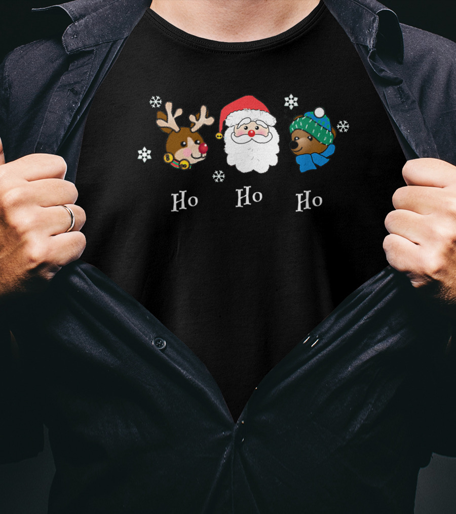 Christmas Ho Ho Ho Santa Reindeer Bear Snowflakes Fun Friendly T-Shirt