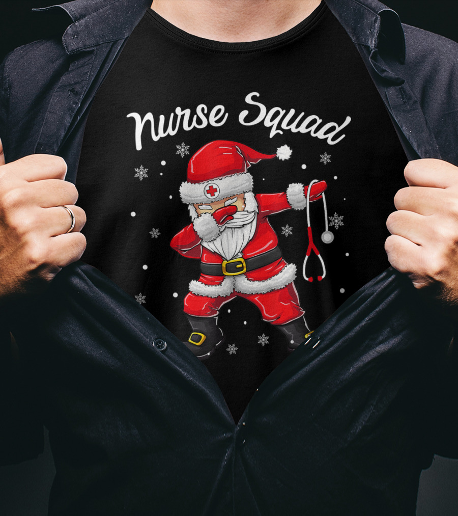 Nurse Squad Christmas Scrub Tops Women Dabbing Santa T-Shirt