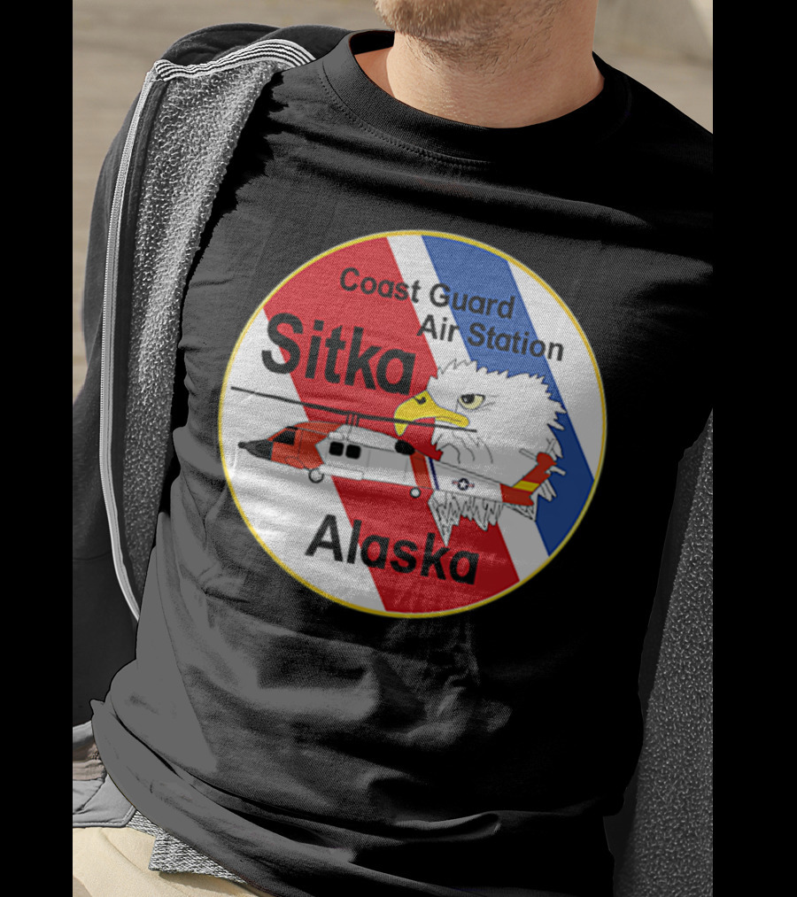 Coast Guard Air Station Sitka Alaska Eagle Helicopter Badge T-Shirt