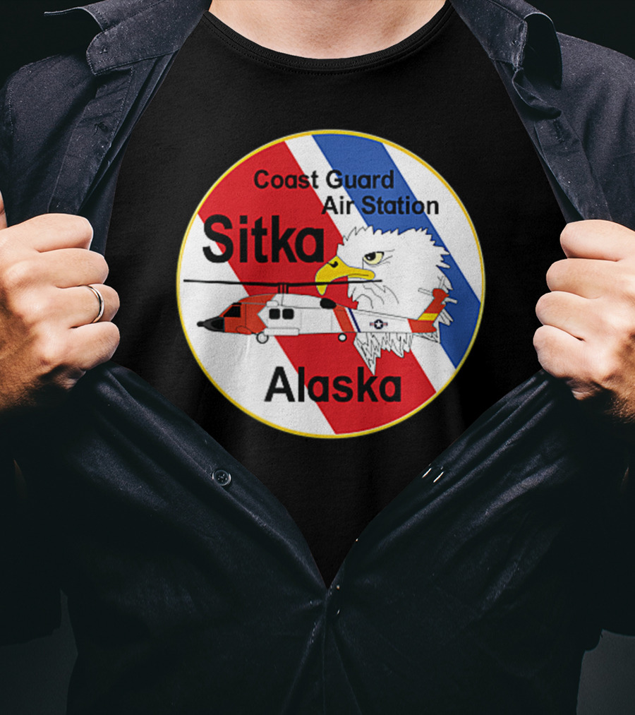 Coast Guard Air Station Sitka Alaska Eagle Helicopter Badge T-Shirt