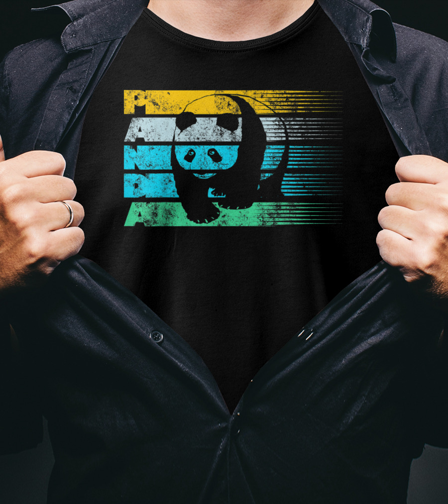 Panda Retro Vintage Stripes Cool Panda Bear T-Shirt