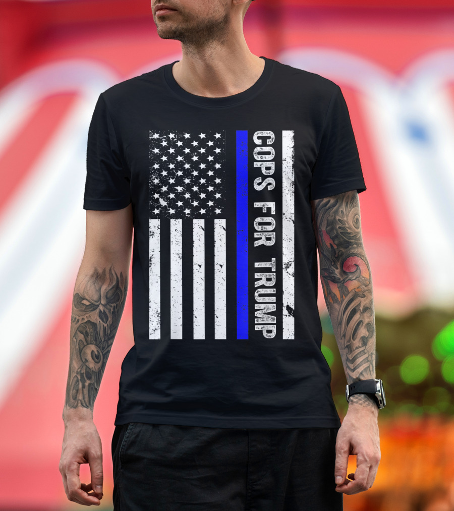 Cops For Trump American Flag Thin Blue Line T-Shirt