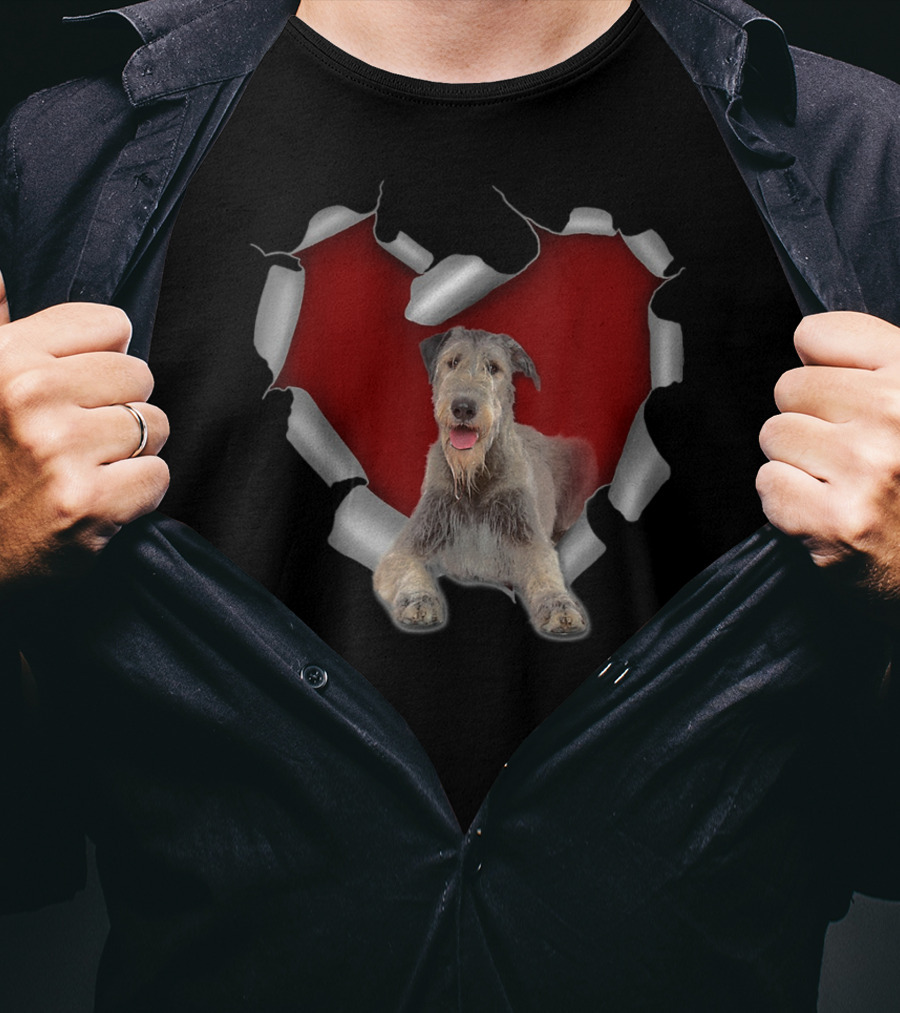 Torn Heart With Irish Wolfhound Dog Image T-Shirt