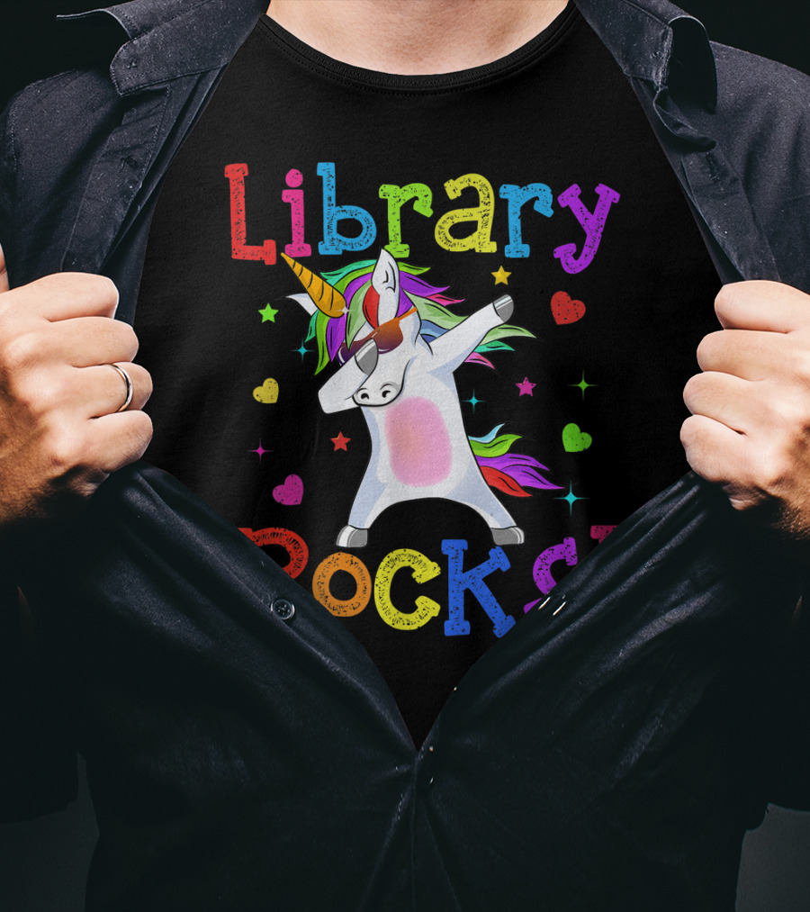 Library Rocks Dabbing Unicorn 1st Day T-Shirt