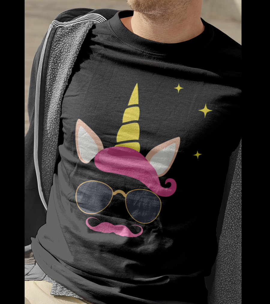 Dadicorn Best Dad Unicorn Sunglasses Mustache Fun T-Shirt