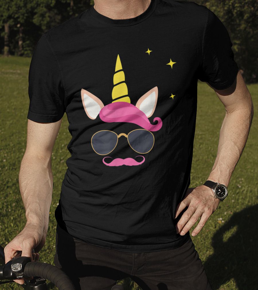Dadicorn Best Dad Unicorn Sunglasses Mustache Fun T-Shirt