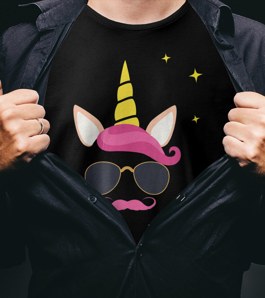 Dadicorn Best Dad Unicorn Sunglasses Mustache Fun T-Shirt