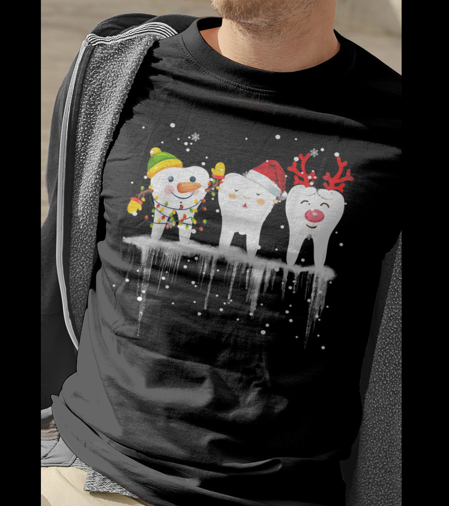 Dental Christmas Tooth Santa Snowman Reindeer Holiday Fun T-Shirt