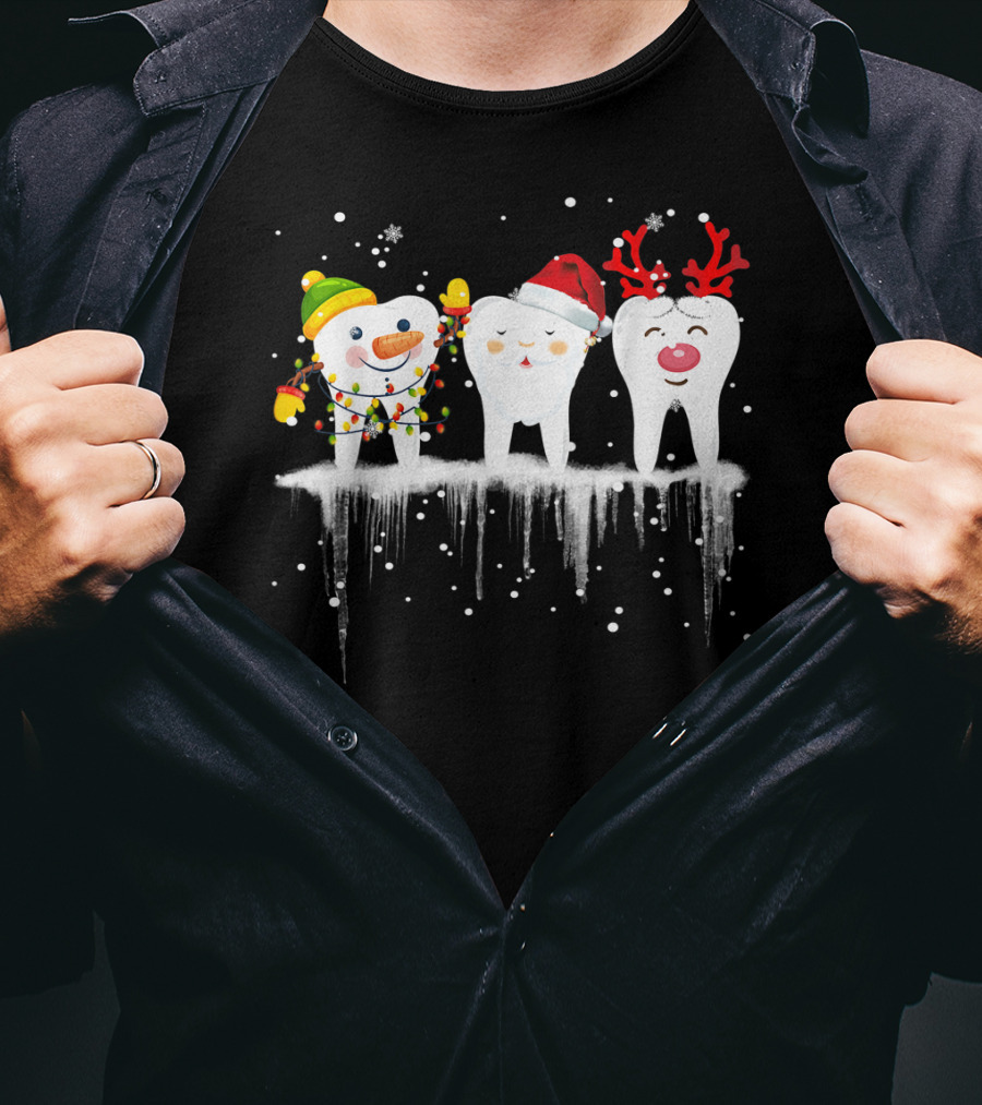 Dental Christmas Tooth Santa Snowman Reindeer Holiday Fun T-Shirt