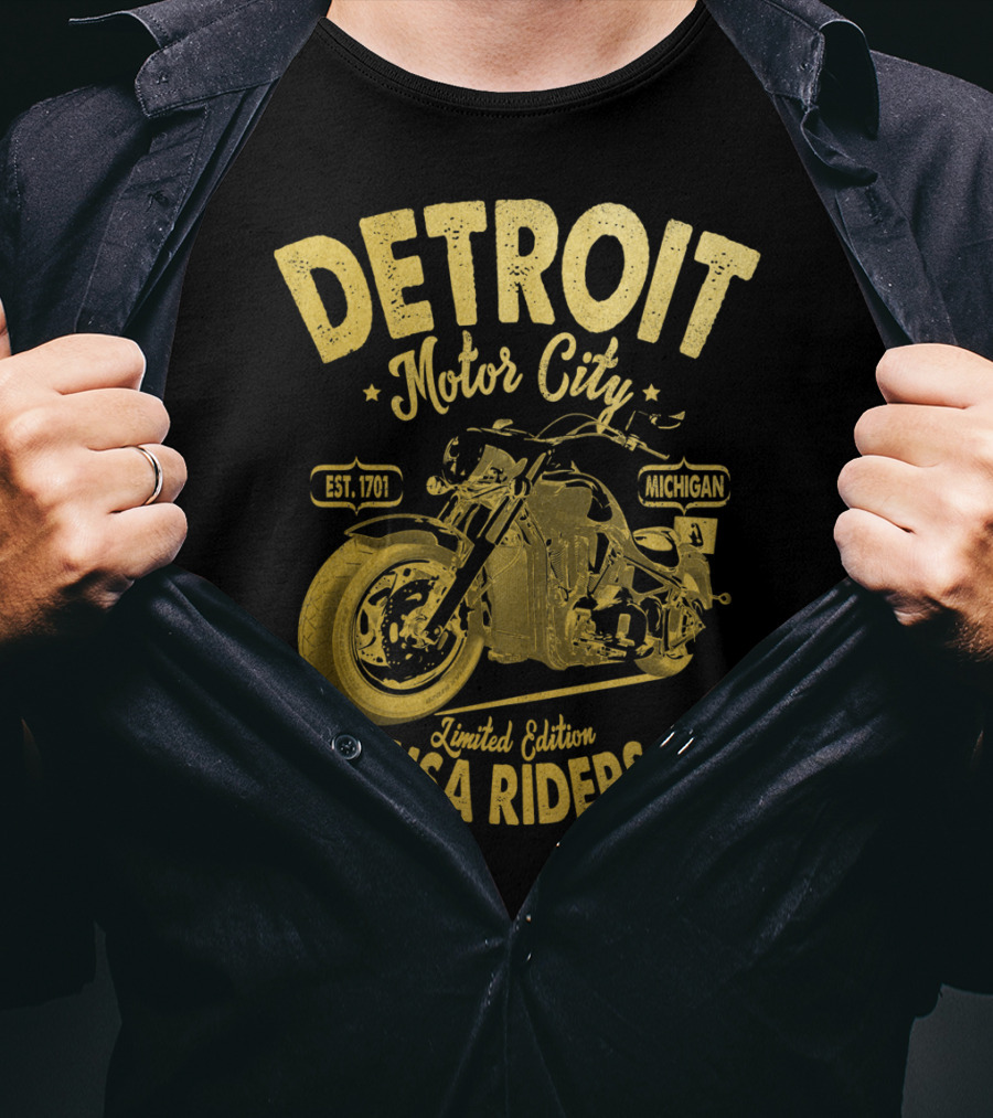 Detroit Motor City Michigan Est. 1701 USA Riders Gold Vintage T-Shirt