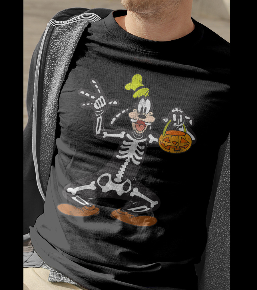 Disney Goofy Halloween Skeleton Jack-O'-Lantern T-Shirt