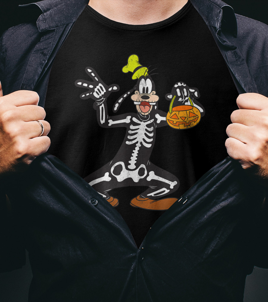 Disney Goofy Halloween Skeleton Jack-O'-Lantern T-Shirt