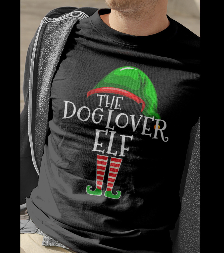 The Dog Lover Elf Green Hat And Striped Boots T-Shirt