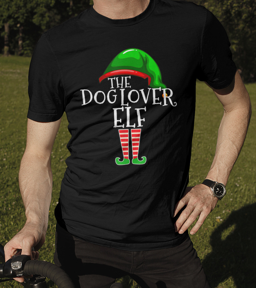 The Dog Lover Elf Green Hat And Striped Boots T-Shirt