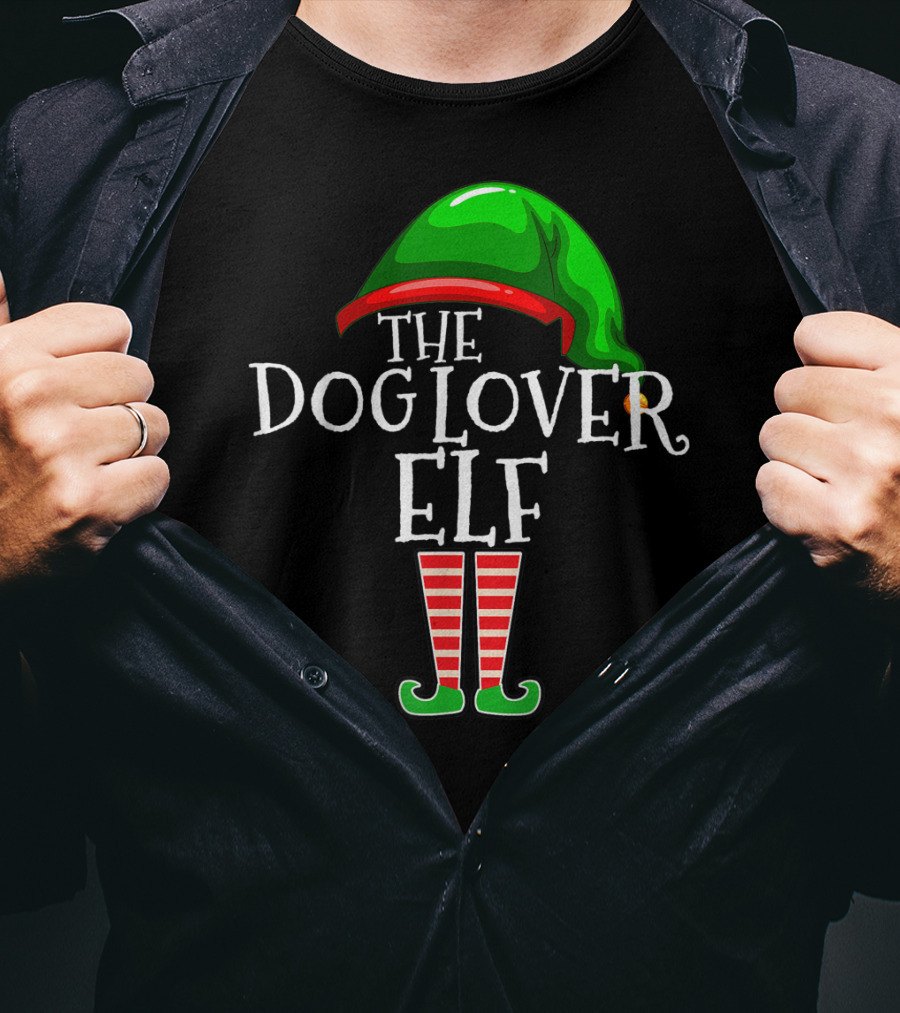 The Dog Lover Elf Green Hat And Striped Boots T-Shirt