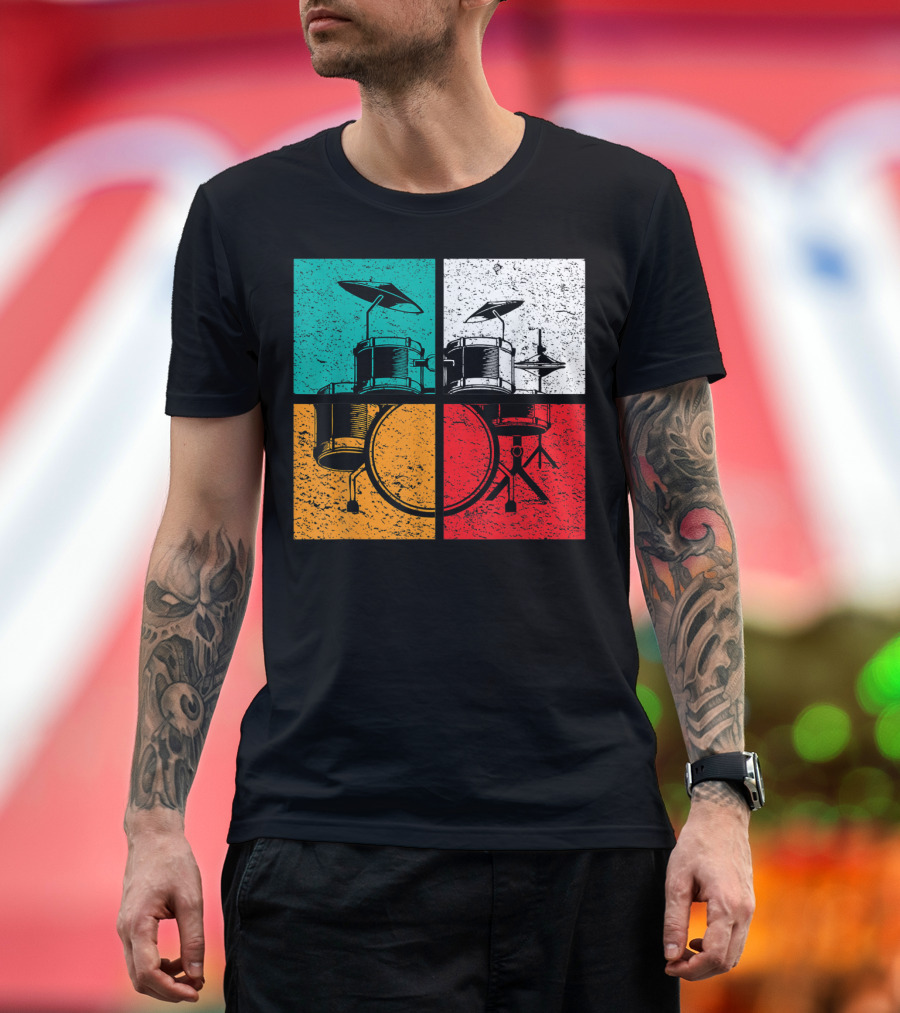 Drummer Drums Band Drumset Colorful Pop Art Squares T-Shirt