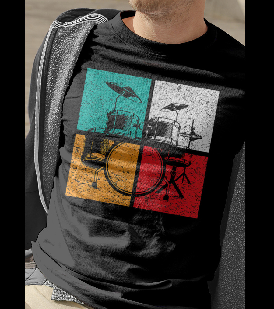 Drummer Drums Band Drumset Colorful Pop Art Squares T-Shirt