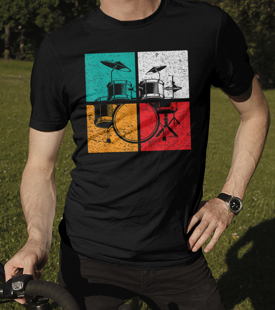 Drummer Drums Band Drumset Colorful Pop Art Squares T-Shirt