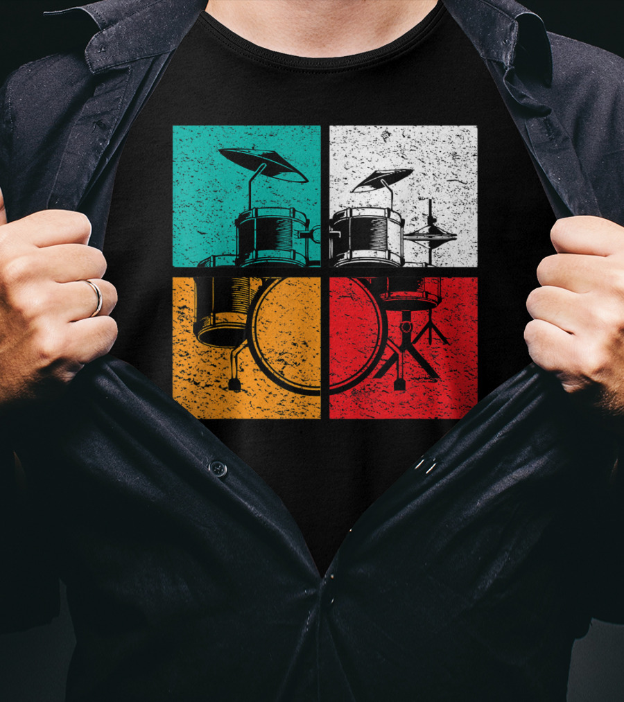 Drummer Drums Band Drumset Colorful Pop Art Squares T-Shirt
