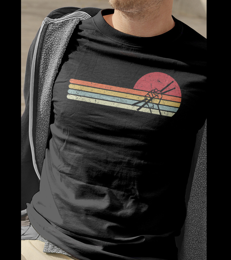 Retro Sunset Drummer Style Drum Player T-Shirt