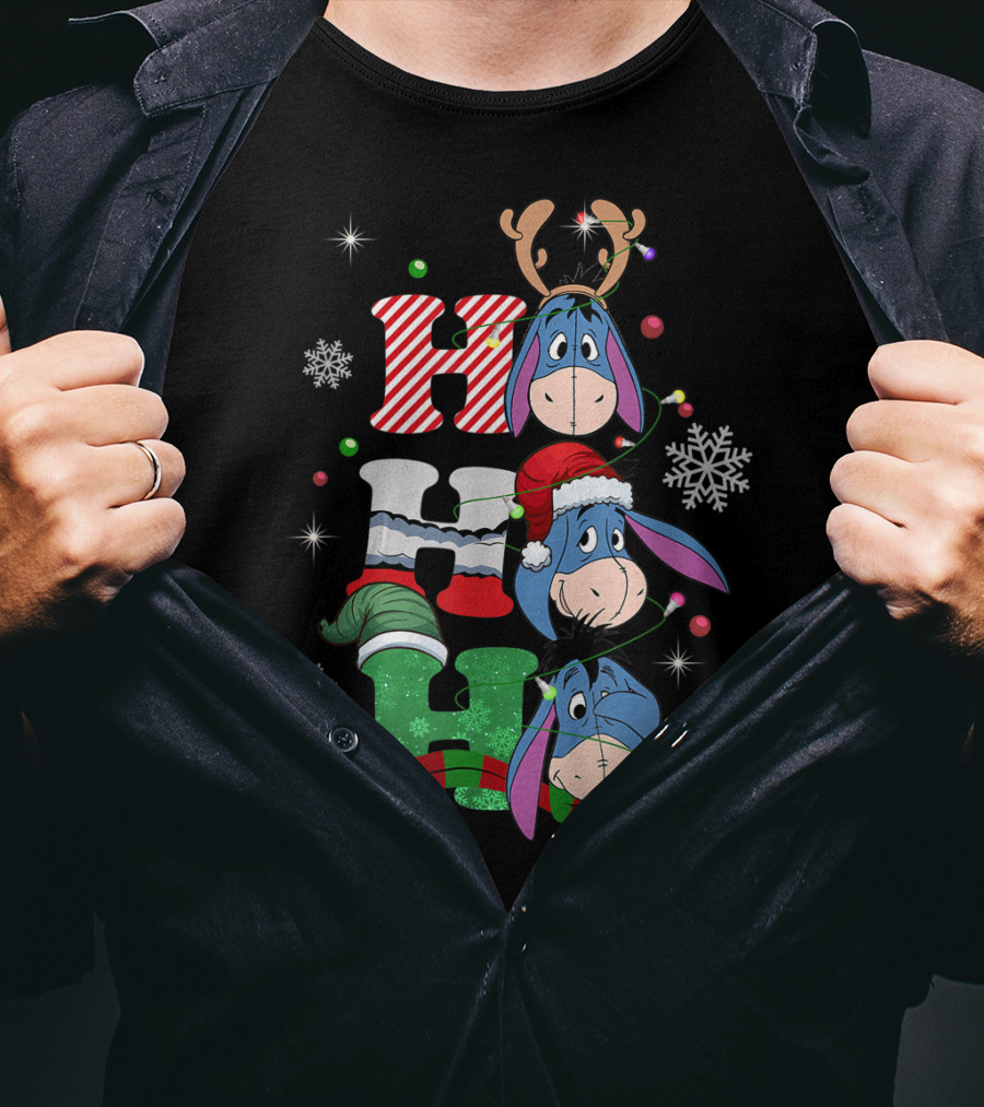 Eeyore Christmas Donkey Santa Reindeer Ho Ho Ho Snowflakes T-Shirt