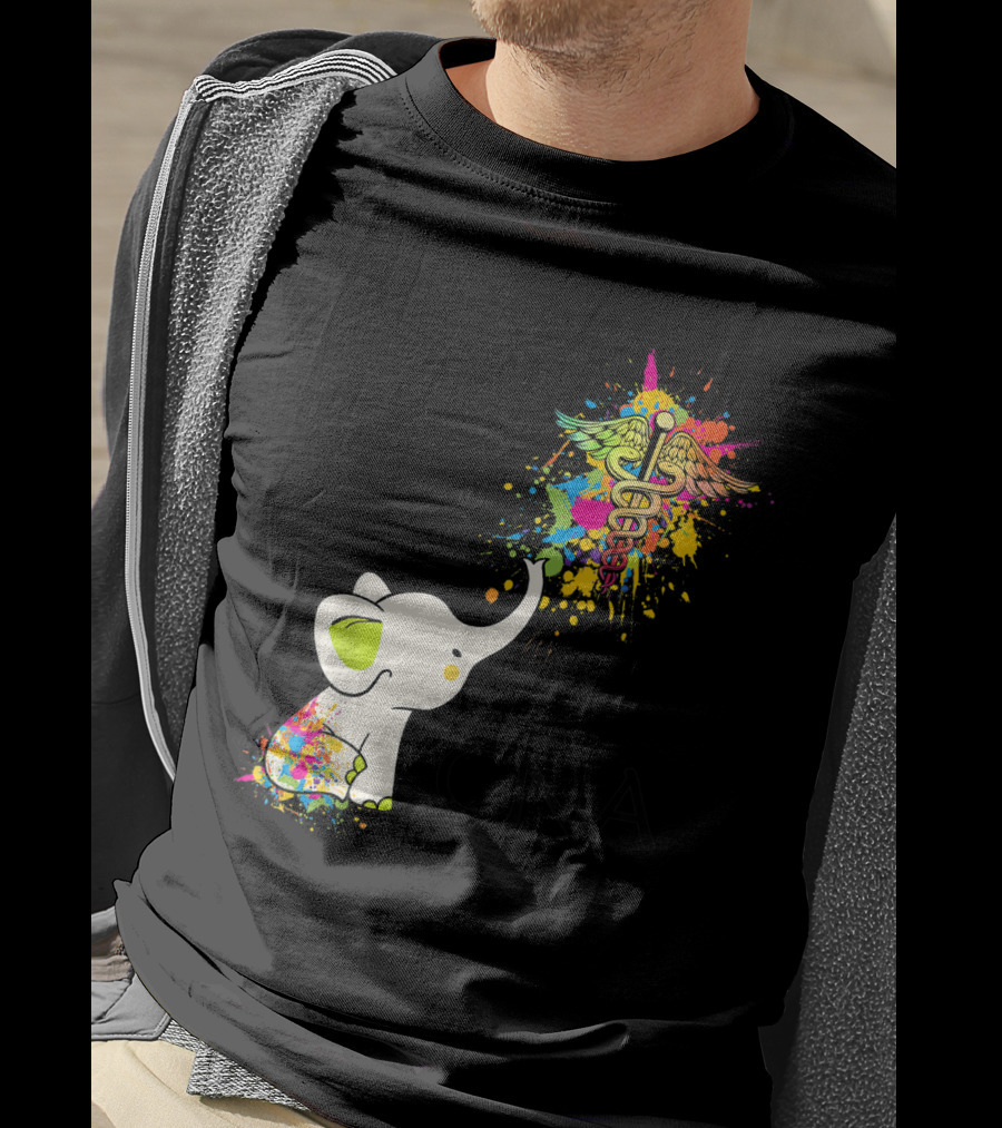 Elephant Live Love Heal CNA Colorful Caduceus T-Shirt