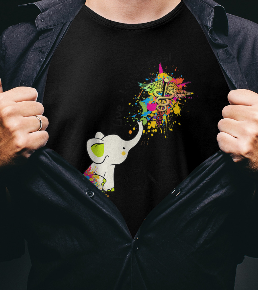 Elephant Live Love Heal CNA Colorful Caduceus T-Shirt