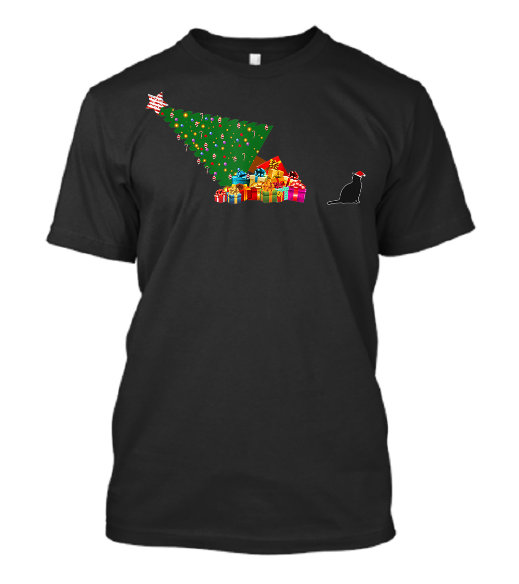 Funny Cat Topples Christmas Tree With Santa Hat T-Shirt