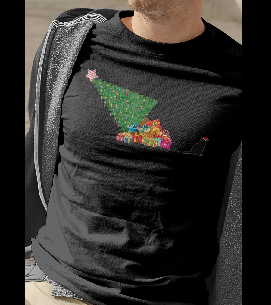 Funny Cat Topples Christmas Tree With Santa Hat T-Shirt