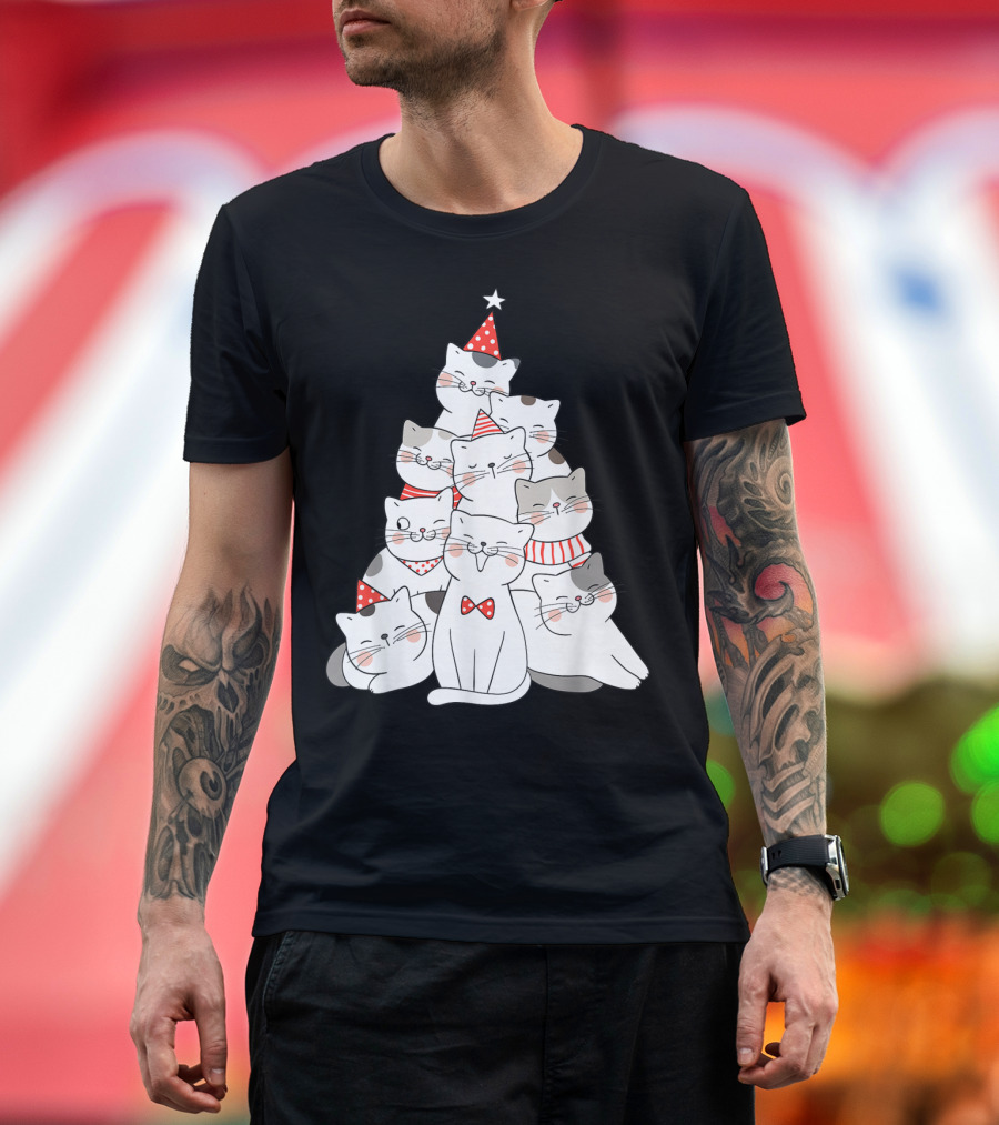 Funny Christmas Cats Xmas Tree New Year Party T-Shirt