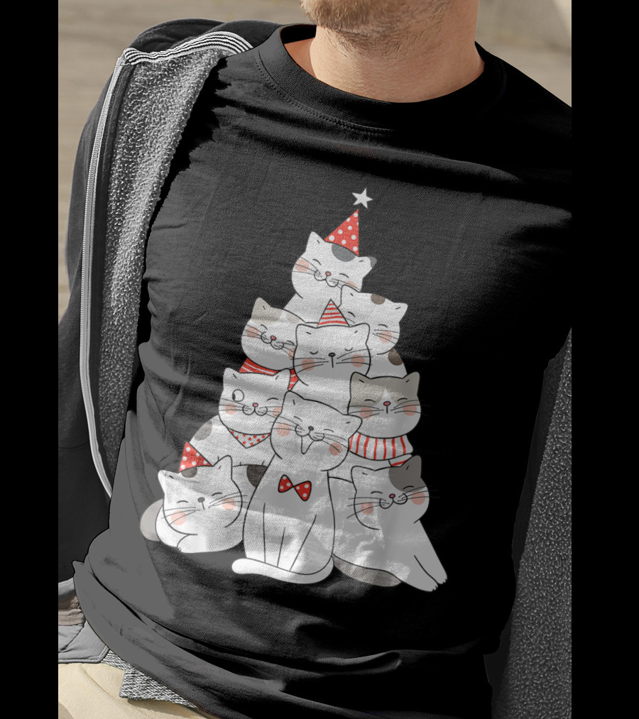 Funny Christmas Cats Xmas Tree New Year Party T-Shirt