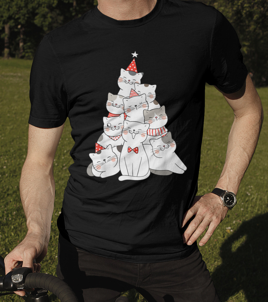 Funny Christmas Cats Xmas Tree New Year Party T-Shirt