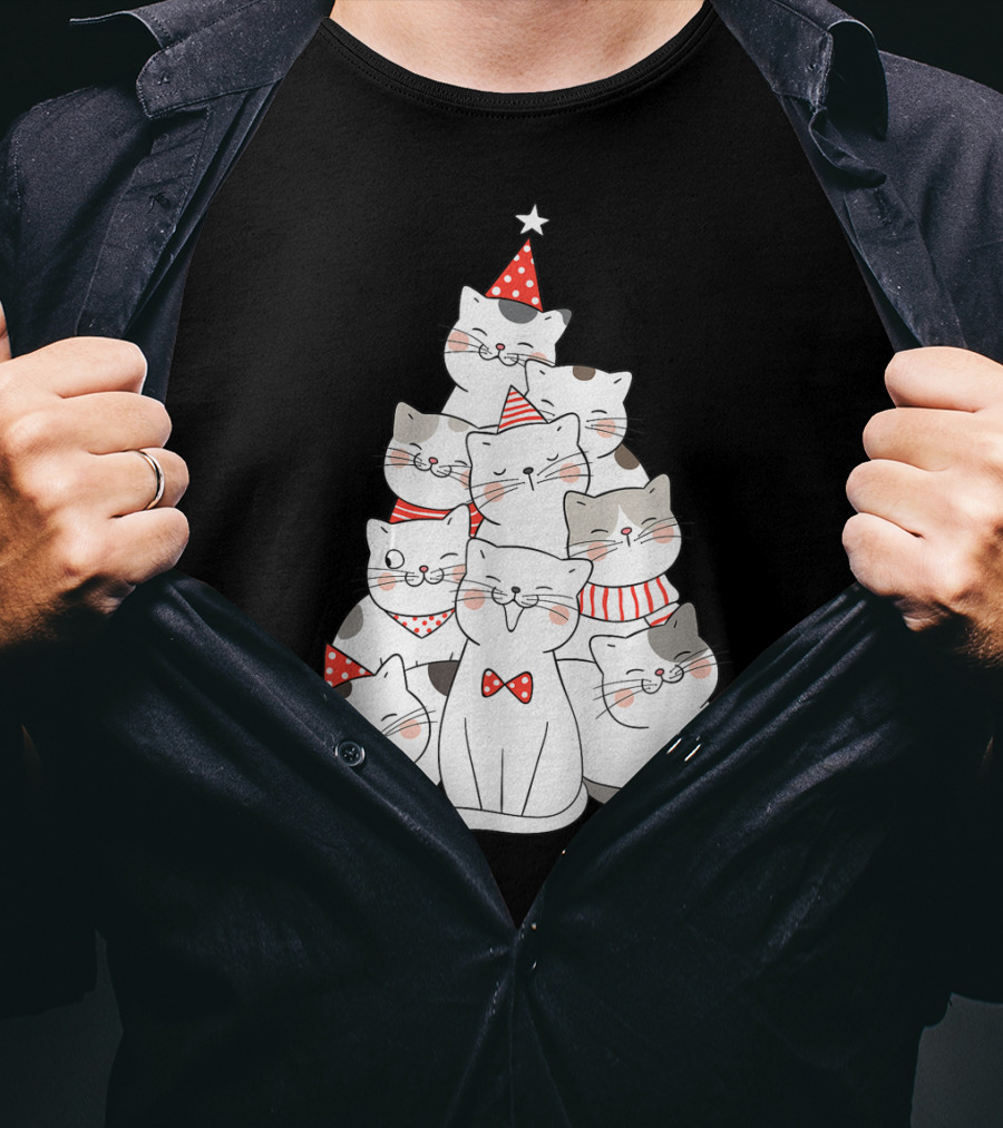 Funny Christmas Cats Xmas Tree New Year Party T-Shirt