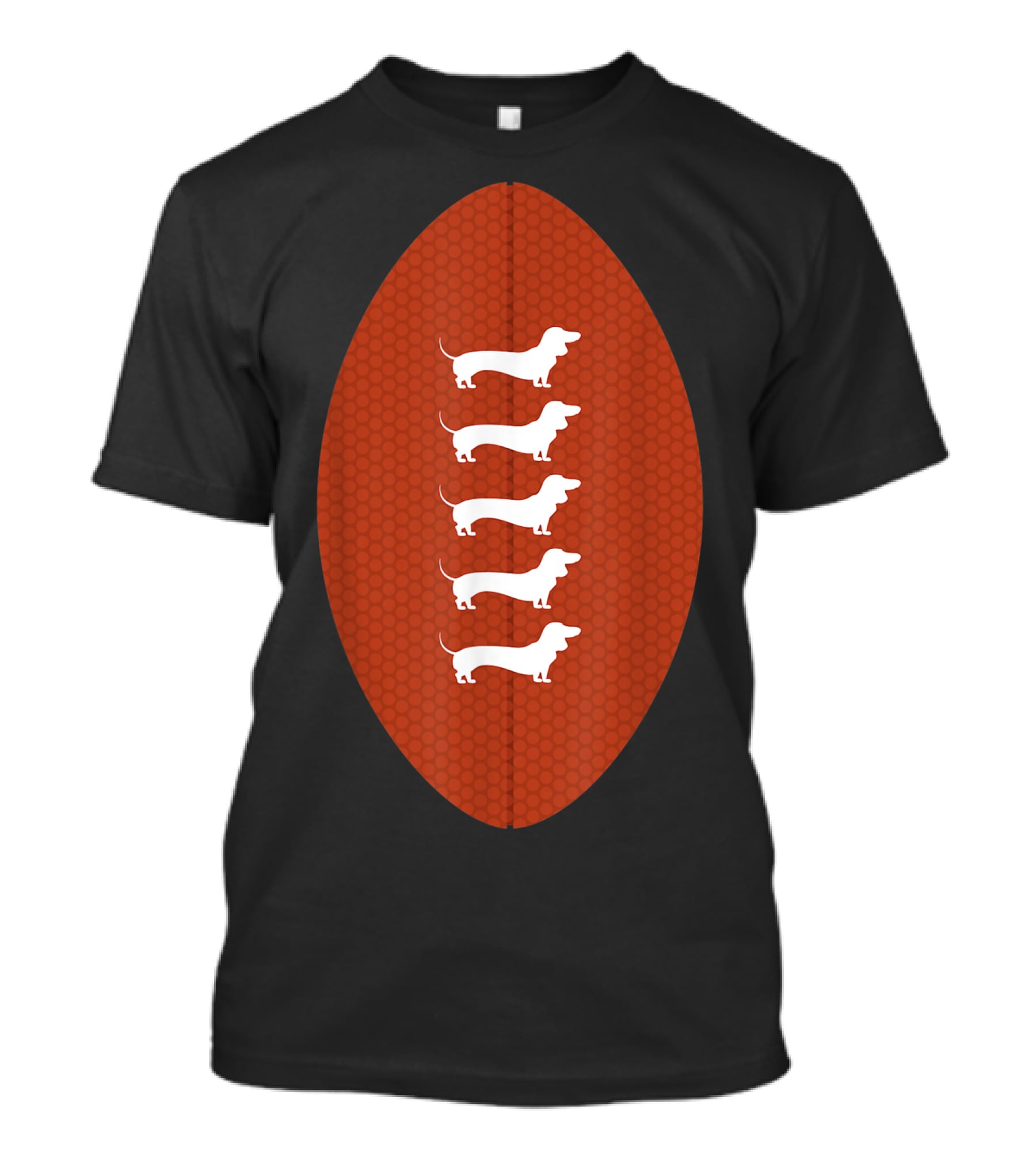 Funny Dachshund Wiener Dog Football Oval Five White Silhouettes On Textured Brown Background T-Shirt