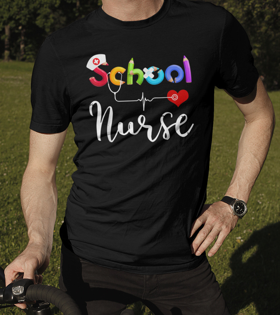 School Nurse Colorful Pencil Heartbeat T-Shirt
