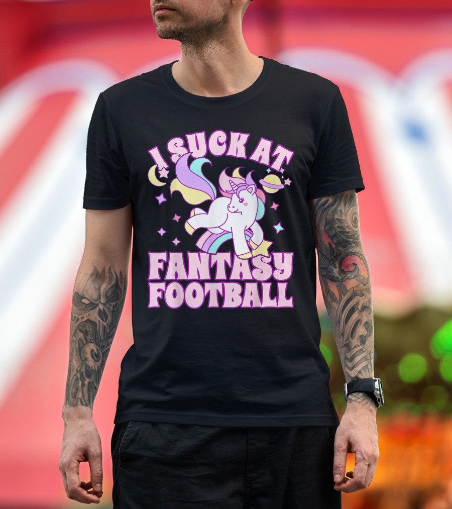 I Suck At Fantasy Football Unicorn Colors Celestial T-Shirt